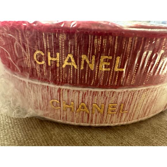 New Sealed CHANEL Holiday Ribbon 2 Rolls 25 Meters Each ~Red/Gold, Gold/White - Picture 1 of 11